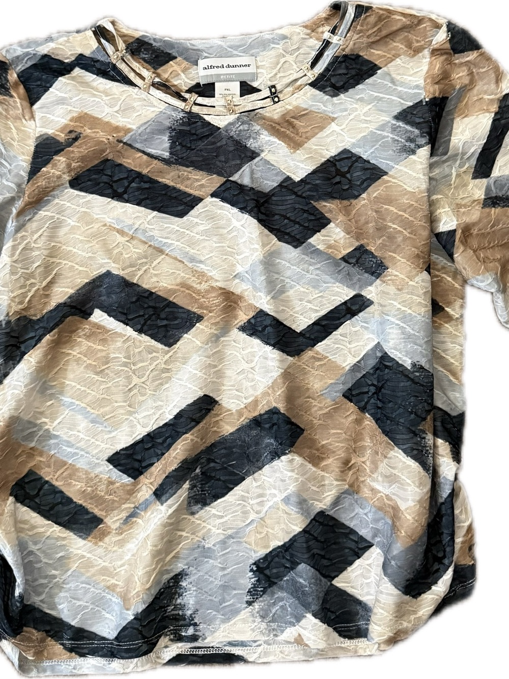 Alfred Dunner Chevron Lace Overlay Top in Beige, Black & Gray